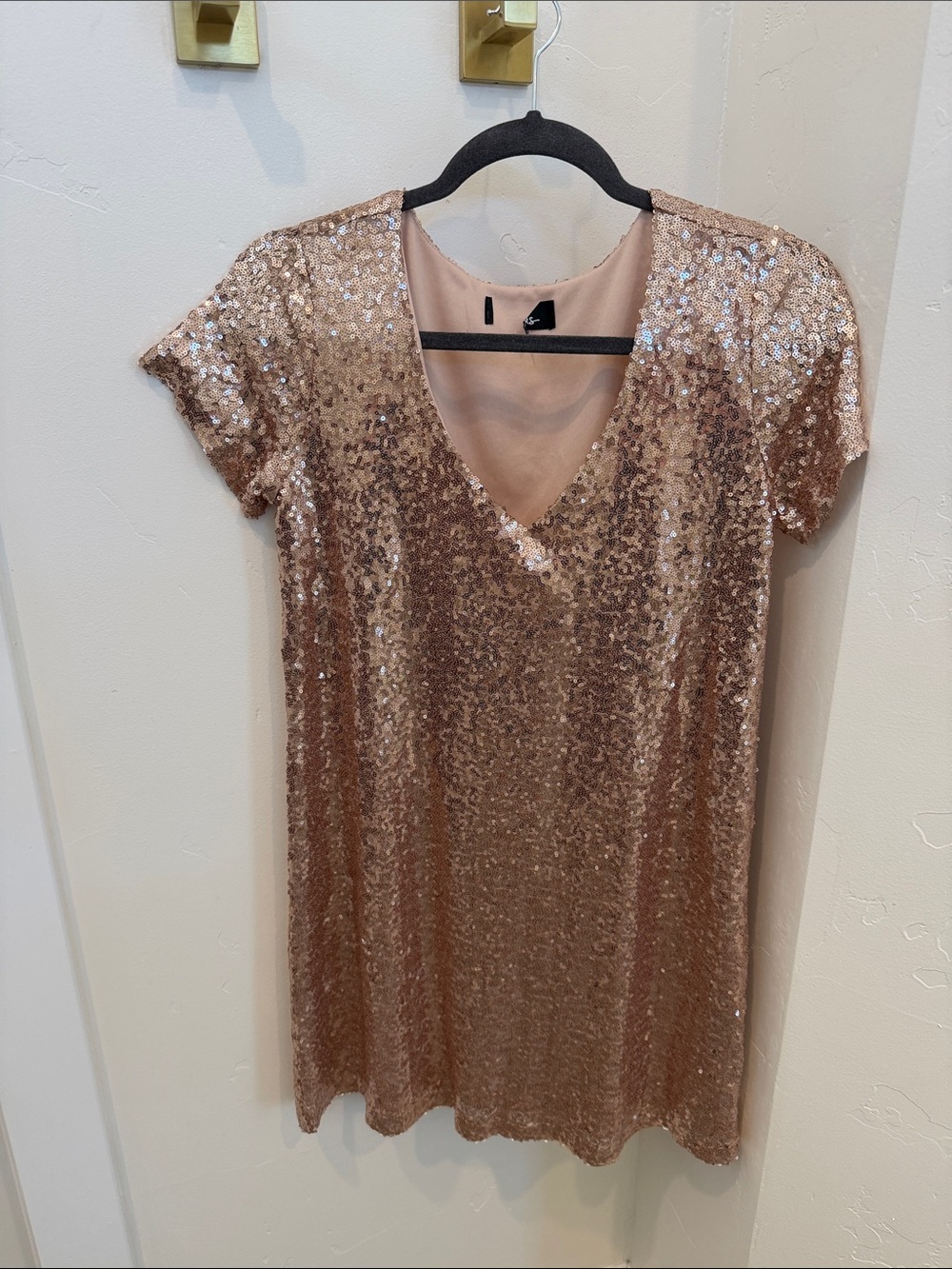 Lulu's Rose Gold Sequin V-Neck Mini Dress